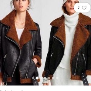 Zara faux shearling moto jacket